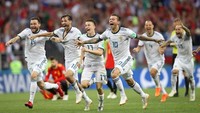 Rusia melaju ke perempatfinal usai menang adu penalti 4-3. Dengan kemenangan ini, Rusia masih akan menunggu pemenang laga antara Kroasia melawan Denmark untuk dihadapi di babak perempatfinal Piala Dunia 2018. REUTERS/Carl Recine.
