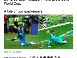 Statistik ini memperlihatkan betapa tidak okenya De Gea di Piala Dunia 2018, bahkan ketika dibandingkan dengan Igor Akinfeev di bawah mistar gawang Rusia pada babak adu penalti lawan Spanyol. (Foto: Internet/Twitter)