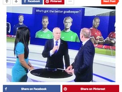 Cuplikan acara bincang-bincang sepakbola di liga Inggris musim lalu ikut dimunculkan secara satir: siapa kiper terbaik, De Gea di MU atau Karius di Liverpool. (Foto: Internet/9gag)