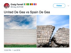 Bersama MU, De Gea diibaratkan sebagai tembok kokoh. Di Spanyol, De Gea tak ubahnya tembok retak. (Foto: Internet/Twitter)
