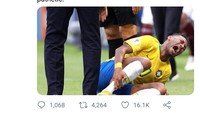 Usai laga, Neymar yang dipuja lantaran berperan penting meloloskan Brasil ke perempatfinal juga mendapat kecaman karena aksi berguling-gulingnya. Berhentilah menjadi lumba-lumba, kecam jurnalis gaek Piers Morgan di Twitternya. (Foto: Twitter @piersmorgan