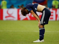 Sempat membuat Jepang unggul 2-0, Takashi Inui akhirnya tertunduk usai pertandingan. REUTERS/Jorge Silva.