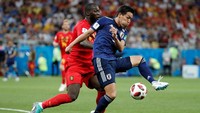Pertandingan berjalan sengit di babak pertama. Meski tertekan, Jepang kerap mampu mengancam pertahanan Belgia. (Foto: Jorge Silva/Reuters)