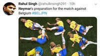 Neymar juga diejek bakal berlatih diving dengan berguling-guling lagi sebelum menghadapi Belgia, lawan Brasil di perempatfinal. (Foto: Twitter @rahulkrsingh291)