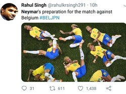 Neymar juga diejek bakal berlatih diving dengan berguling-guling lagi sebelum menghadapi Belgia, lawan Brasil di perempatfinal. (Foto: Twitter @rahulkrsingh291)