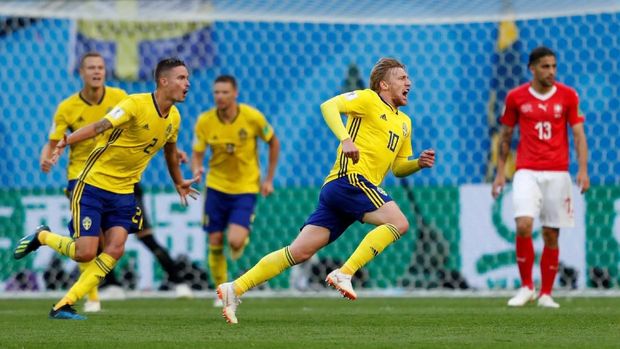 Timnas Swedia singkirkan Swiss di babak 16 besar Piala Dunia 2018.