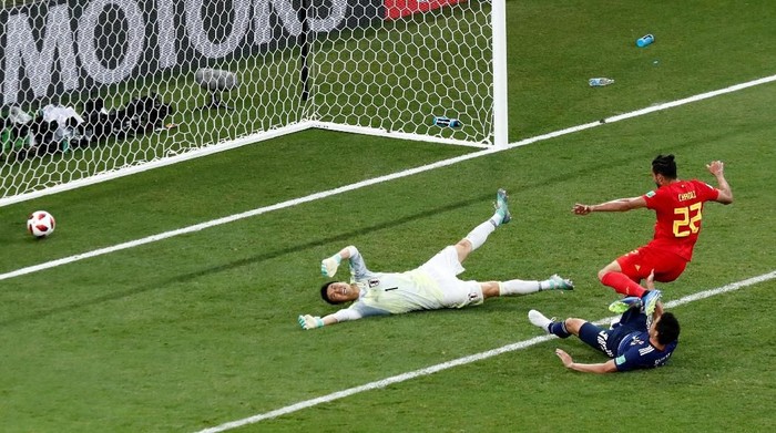 Nacer Chadli menjadi pencetak gol penentu kemenangan Belgia atas Jepang melalui skema serangan balik yang brilian (Murad Sezer/REUTERS)