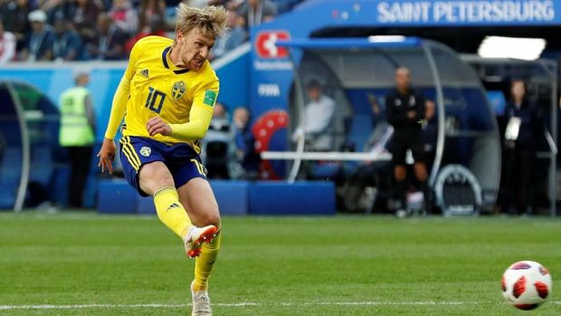 Emil Forsberg mencetak gol penentu kemenangan dalam laga Swedia vs Swiss.