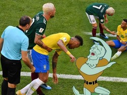 Neymar diibaratkan sedang menari-nari seperti squidward, karakter animasi Spongbob Squarepants. (Twitter)
