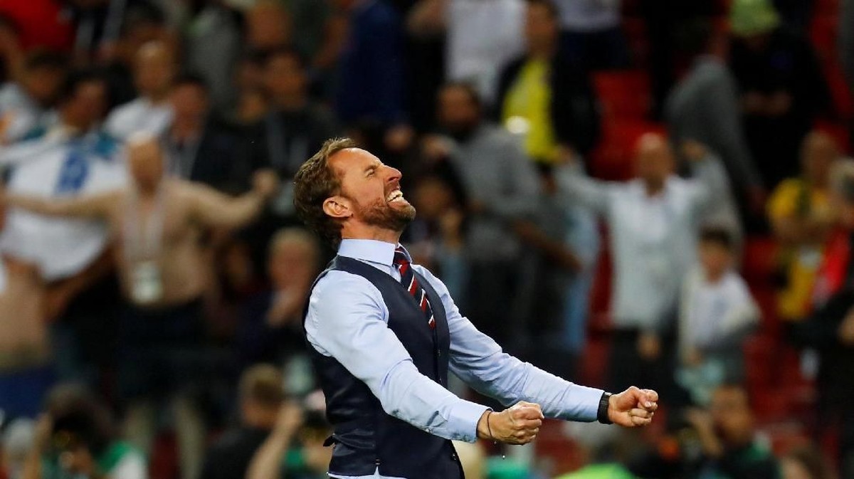 Gareth Southgate mengantar Inggris ke perempatfinal Piala Dunia 2018 usai menang adu penalti lawan Kolombia (Foto: Kai Pfaffenbach/Reuters)