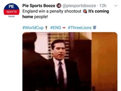 Inggris ke perempatfinal usai menyingkirkan Kolombia lewat adu penalti. Untuk pertama kalinya The Three Lions sukses memenangi adu tos-tosan di Piala Dunia. Its Coming Home! (Foto: Twitter @piesportsbooze)