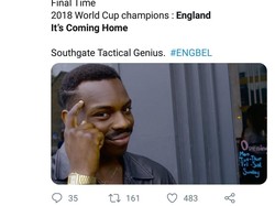 Semua itu karena Inggris jadi runner up Grup G. Jika jadi juara grup, maka Inggris akan menghadapi tim berat seperti Jepang dan Brasil. Jenius kan, Southgate? (Foto: Twitter @ClinicalLedson)