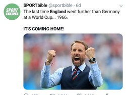 Terakhir kali Inggris melaju lebih jauh dari Jerman terjadi di Piala Dunia 1966 ketika menjadi juara. Di Piala Dunia 2018, Jerman sudah tersingkir di fase grup, sementara Harry Kane dkk lolos ke perempatfinal. Bisa juara lagi? Its Coming Home! (Foto: Twitter @Sportbible)