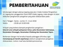 Air PAM di 4 Kecamatan Depok Dimatikan Mulai Pukul 20.00 WIB