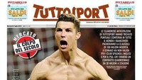 Media-media internasional mengabarkan Ronaldo bakal meninggalkan Real Madrid dan pindah ke Juventus. Selangkah lagi, tulis Tutto Sport. (Foto: Twitter @tuttosport)