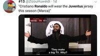 Ada yang beranggapan jika semua rumor transfer Ronaldo ke Juventus cuma tipuan media. ini pasti propaganda media, kata meme di atas yang menggunakan foto ISIS mengecam media. (Foto: Twitter @ZizouHuweidi)