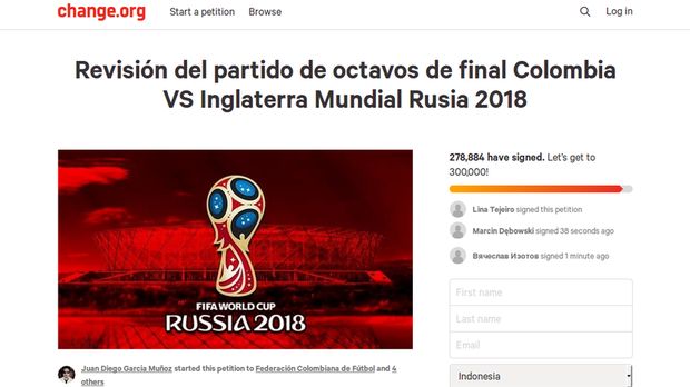 Petisi laga Kolombia vs Inggris diulang.