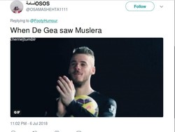 Kira-kira beginilah ekspresi De Gea ketika melihat blunder Muslera. Foto: Twitter