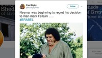 Neymar teredam dengan catatan tiga tembakan dan satu sepakan on target di sepanjang pertandingan. Begini ilustrasi penjagaan man-to-man Fellaini. (Foto: dok.Twitter)