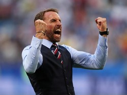 Pelatih Inggris Gareth Southgate merayakan kemenangan Inggris usai mengalahkan Swedia 2-0. REUTERS/Lee Smith