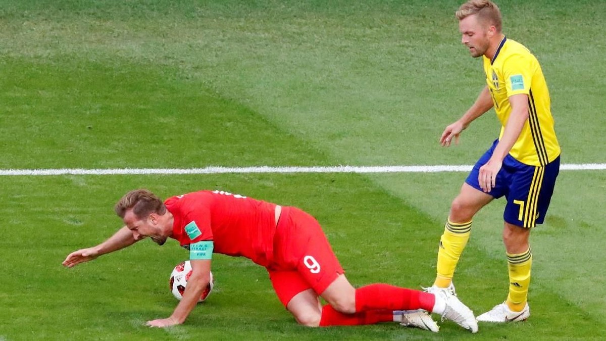 Harry Kane  di laga Inggris melawan Swedia di Piala Dunia 2018. (Foto: David Gray/Reuters)