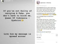 Postingan Instagram Story @naznazif1 yang menuduh Syahrini memakai tas Hermes palsu.