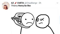 Saat pemain Belgia kesal betul gagal ke final Piala Dunia 2018, Henry digambarkan tersenyum girang melihat Les Bleus ke babak puncak Piala Dunia 2018. (Foto: Twitter @ChaaBangz)