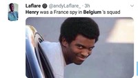 Atau jangan-jangan Henry ke Belgia cuma menjadi mata-mata untuk Prancis? (Foto: Twitter @andyLaflare_)