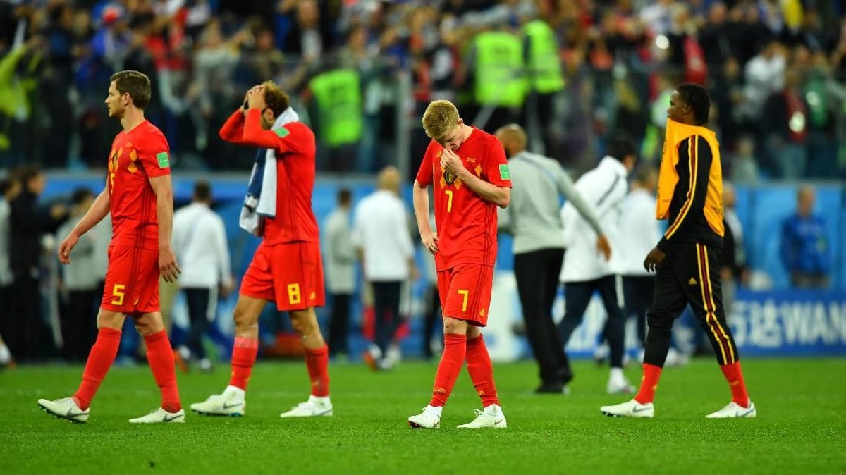 Kekecewaan para pemain Belgia setelah kalah dari Prancis di semifinal Piala Dunia 2018 (Foto: Dylan Martinez/Reuters)
