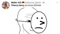 Sebagai legenda Prancis, Henry diyakini juga senang melihat negaranya lolos ke final Piala Dunia 2018. Maka meme-meme dirinya tersenyum di balik tangis kekalahan Belgia beredar di dunia maya. (Foto: Twitter @Maxime_Rocht)