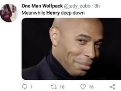 Ada yang tak sabar melihat ekspresi legendaris Henry seperti ini untuk merayakan keberhasilan Prancis lolos ke final Piala Dunia 2018 dengan mengalahkan Belgia? (Foto: Twitter @judy_eabo)