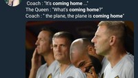 Ejekan pun menggema di media sosial. Slogan Its Coming Home jadi bermakna pulang betulan bagi The Three Lions. (Foto: Twitter @Amara_molo)