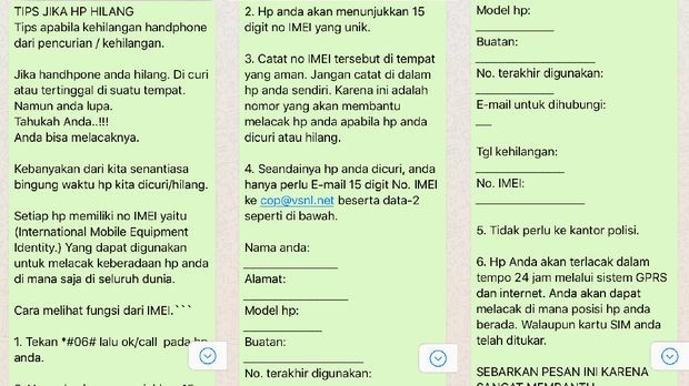 Hoaks Pesan Berantai Ponsel Hilang Bisa Dilacak Lewat Imei