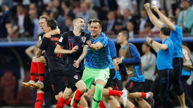 Kroasia merayakan keberhasilan lolos ke babak final Piala Dunia 2018.