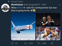 Dan Kroasia yang akhirnya memulangkan Inggris. Harry Kane dkk bisa dipastikan gigit jari mengingat sebelumnya mereka banyak diharapkan menjuarai Piala Dunia 2018. (Foto: Twitter @shotongoal247)