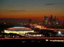 Stadion yang berlokasi di Moscow, Rusia itu akan menjadi tempat penyelenggaraan final Piala Dunia 2018 antara Prancis dan Kroasia. REUTERS/Kai Pfaffenbach.