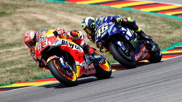 Valentino Rossi dikalahkan Marc Marquez pada balapan MotoGP Jerman.