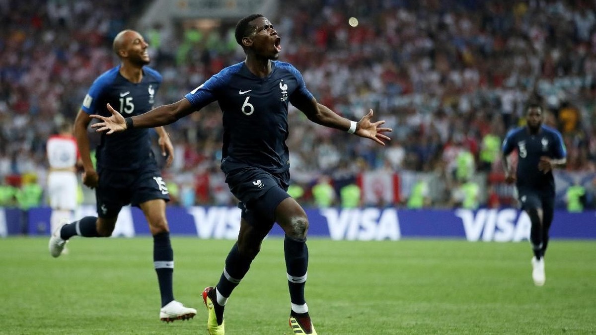 Paul Pogba mencetak gol ketiga Prancis di final Piala Dunia 2018 (Foto: Carl Recine/Reuters)