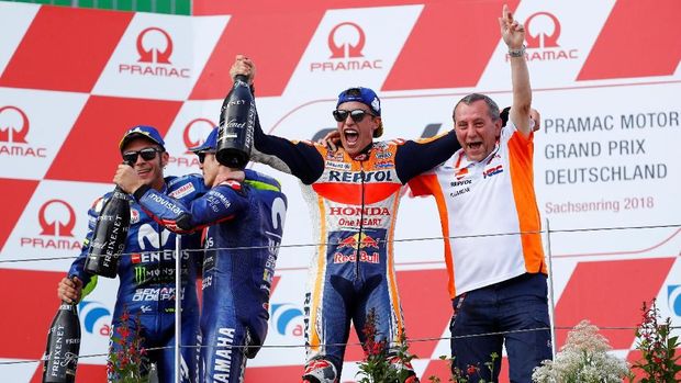 Marc Marquez mengalahkan duo Yamaha di MotoGP Jerman musim lalu.