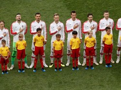 Kroasia menurunkan Subasic, Vrsaljko, Lovren, Vida, Strinic, Rebic, Rakitic, Brozovic, Perisic, Modric, dan Mandzukic. Reuters/Christian Hartmann.