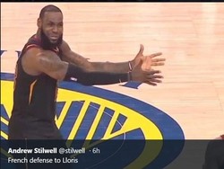 LeBron James pun dibawa-bawa. LeBron diibaratkan lini pertahanan Prancis yang kesal dengan kecerobohan Lloris. Foto: Twitter