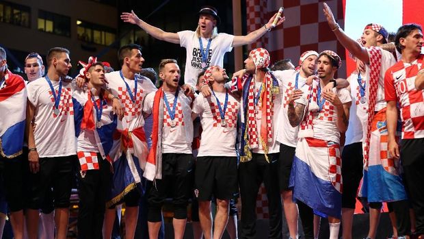 Timnas Kroasia saat berselebrasi di Zagreb.