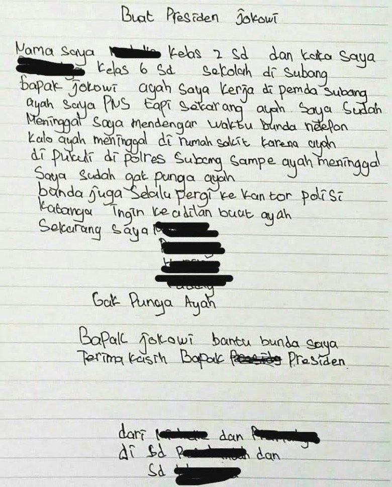 Bapak Tewas di Tahanan Polres Subang, Anak Kirim Surat ke Jokowi Bapak Tewas di Tahanan Polres Subang, Anak Kirim Surat ke Jokowi