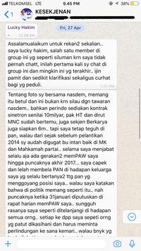 Bukti pengakuan Lucky Hakim soal diiming-imingi duit oleh Perindo dan Berkarya.