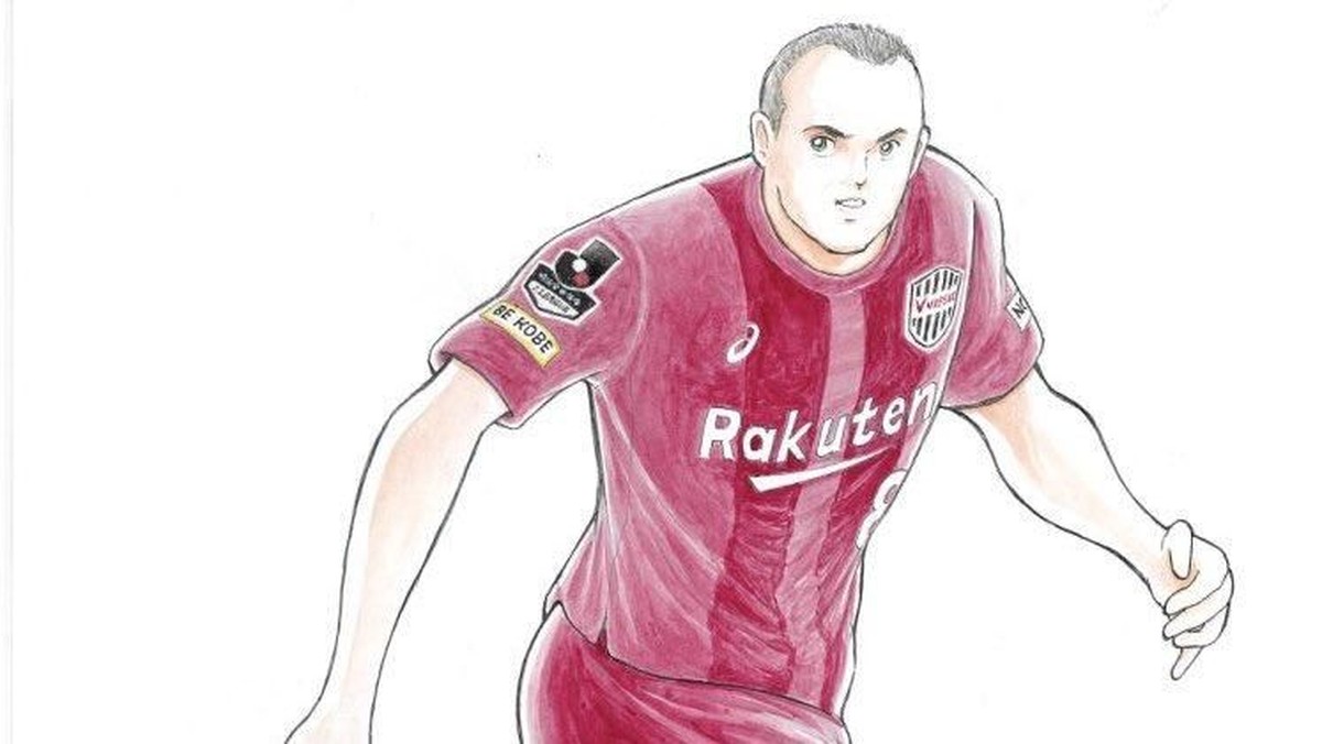 Andres Iniesta dalam nuansa Kapten Tsubasa hasil karya Yoichi Takahashi (Foto: Twitter @0728takahashi)
