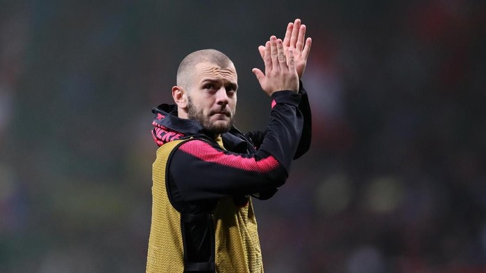 MADRID, SPAIN - MAY 03: Jack Wilshere of Arsenal during the UEFA Europa League Semi Final second leg match between Atletico Madrid  and Arsenal FC at Estadio Wanda Metropolitano on May 3, 2018 in Madrid, Spain. (Photo by Catherine Ivill/Getty Images)