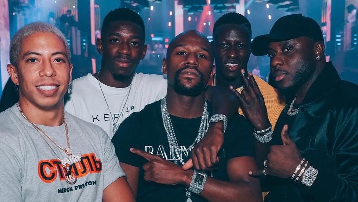 Benjamin Mendy, Ousmane Dembele, dan Floyd Mayweather (Foto: Instagram @benmendy23)