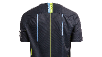 Punya warna dasar gelap, jersey tandang City bercorak garis-garis vertikal berwarna kuning dan biru langit. (Foto: mancity.com)