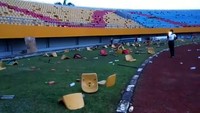 Stadion Gelora Sriwijaya di Jakabaring Sport City (JSC), Palembang porak-poranda dirusak suporter akhir pekan lalu. Pool/IG Jakabaring Sport City.