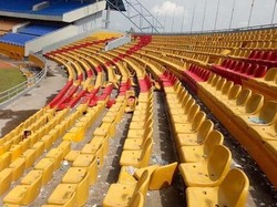 Perusakan tersebut terjadi saat Sriwijaya FC tumbang 0-3 oleh Arema FC. Pool/IG Jakabaring Sport City.